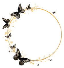 PNG Stroke outline butterflies frame animal circle white background