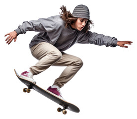 Wall Mural - PNG Teen jump skateboard trick footwear white background skateboarding