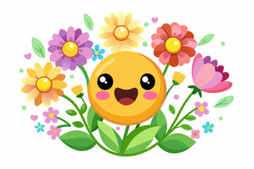 Wall Mural - A charming emoji with a flower crown adorns a pristine white background.