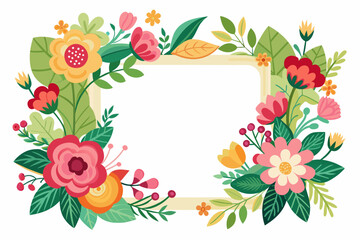 Canvas Print - A charming cartoon frame adorned with vibrant flowers against a crisp white background.