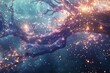 ethereal extra terrestrial canopy with cascading space elements and cosmic dust hand edited generative ai art