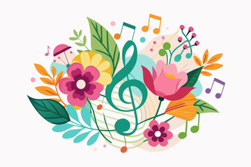 Sticker - Charming music logo design with delicate flowers on a pristine white background.