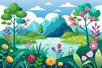 Poster - Nature's charm unfolds in a vibrant symphony of flowers, blooming gracefully against a pristine white backdrop.