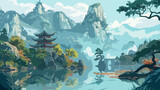Fototapeta Las - Chinese landscape, Vector Illustration, Background