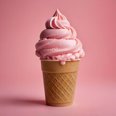 Wall Mural - strawberry ice cream cup in transparent glass container and cookie