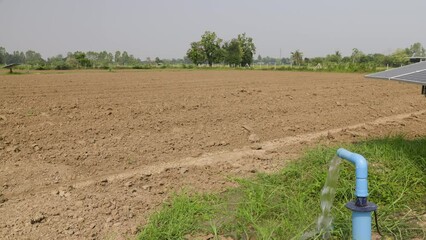 Wall Mural - Solar panel for groundwater pump in agricultural field during drought by El Nino phenomenon.