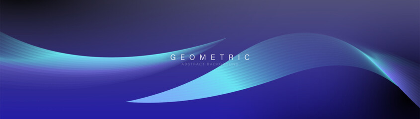 Poster - abstract background with blue color glowing geometric wavy spiral lines particle. modern minimal tre