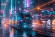 futuristic urban transportation sleek tram and metro in neonlit cyberpunk city digital illustration