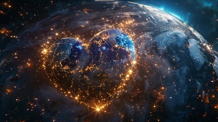 sphere of stars forming a heart around the earth, whimsical, deep space fantasy , 8k