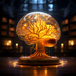 Golden brain with neural networks illuminated, symbolizing the cognitive processes involved in research and discovery