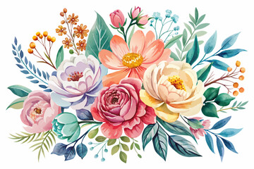 Sticker - Watercolor charming with flowers blooming gracefully on a white background.