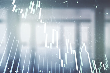 Poster - Multi exposure of virtual abstract financial diagram on abstract empty interior background, banking and accounting concept