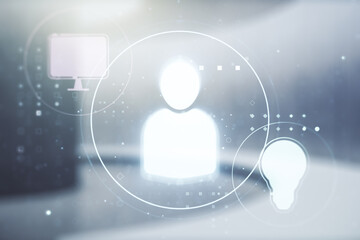 Aufkleber - Double exposure of social network icons hologram on empty room interior background. Networking concept