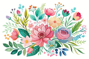 Sticker - Watercolor flowers dance gracefully on a pure white canvas, exuding delicate charm.