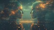Telepathic Connection: Shimmering Bridge of Light Between Two Minds