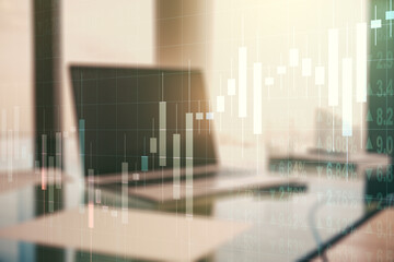Aufkleber - Multi exposure of abstract creative financial graph on modern computer background, forex and investment concept