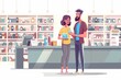 Happy seller man helping to woman to buy a new digital smart device in tech store, Generative AI 