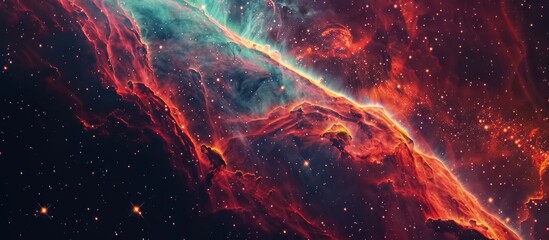 Wall Mural - Stunning close-up view of a vibrant nebula showcasing a beautiful mixture of bright blue and red hues with scattered stars in the background