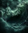 view large wave ocean clouds promotional scene green background descend deep luminescent insane swirly liquid ripples still torrent magazine