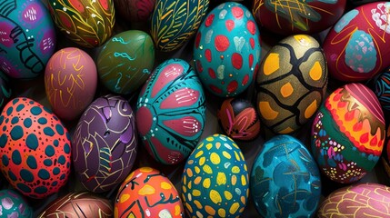 Canvas Print - Abstract patterns of painted Easter eggs, blending vibrant hues with whimsical designs. 