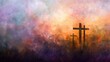 Stylized abstract crosses, subtle and serene, against a backdrop of dawn hues, reflecting the spiritual aspect of Easter. 