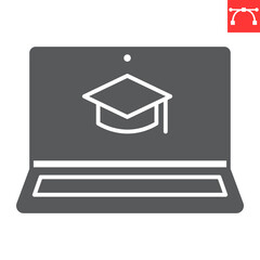 Poster - Distance learning glyph icon, e-learning and online education, studying with laptop vector icon, vector graphics, editable stroke solid sign, eps 10.