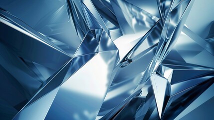 Poster - geometric abstract shapes, sharp angles in silver and blue, evoking cutting-edge technology and prec