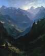 mountain valley below ambient album cover surface scattering bright oil scenery
