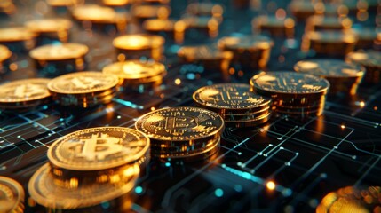 Aufkleber - Coins are laid out in graph.Business success concept wealth stock investment.Business in the digital age.Digital transformation for next generation technology.