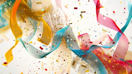 Canvas Print - Dynamic abstract ribbons and confetti in flight, in a palette of celebration, symbolizing jubilation. 