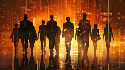 Aufkleber - Group of business people outlines with lit background . Mixed media