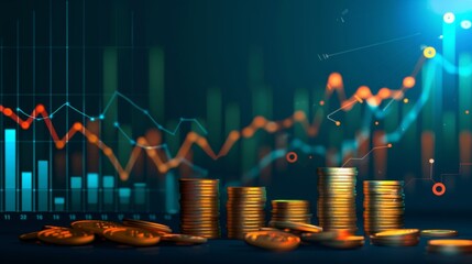 Poster - Stock funding or money saving graph with coins. Background for business ideas and design. Chart for financial investment concept