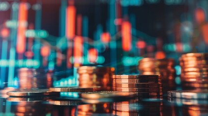 Poster - Stock funding or money saving graph with coins. Background for business ideas and design. Chart for financial investment concept