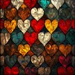 closeup window hearts emote front values flat shapes old parchment red orange colored falling love