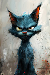 blue kitty cat kitten red nose big grin angry bored serious stern expression talented sketching pissed off fierce looking