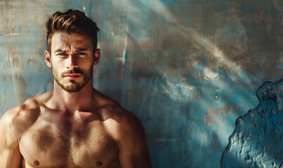 Wall Mural - handsome sixpack shirtless man enjoying summer time in beach