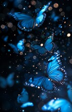 Butterflies Flying Air Blue Lights Background Blurry Scenery Black Adult Fairy