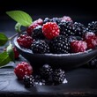 Blackberries, raspberries and blueberries on a black background