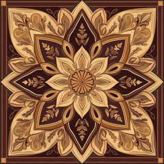 Canvas Print - Malay in earth tones for art therapy floral pattern Brown and tan tones It is a symbol of peace, tranquility and mindful rest. An art form of therapy and meditation.