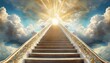 Wallpaper texted Stairway to paradise in a spiritual concept. Stairway to light in spiritual fantasy and clouds