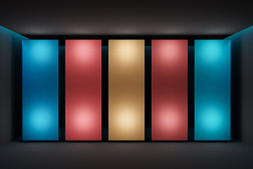 Fototapete - 3D illustration of bright stripes burning on black isolated background. Bright rectangle for design
