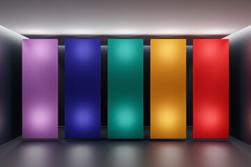 Fototapete - 3D illustration of bright stripes burning on black isolated background. Bright rectangle for design