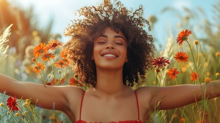 Wall Mural - Body positive young woman celebrating her natural body and beauty