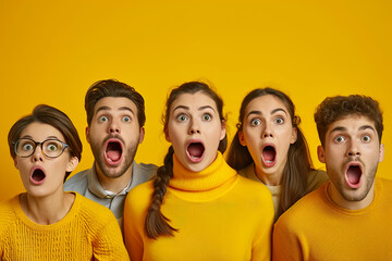 A group of people with glasses and one of them is wearing a yellow shirt