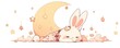 lovable anime character rabbit with stars and it was laying on a moon painting and solid background