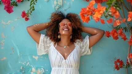 Wall Mural - Body positive young woman celebrating her natural body and beauty