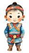 Watercolor and painting cute Chinese or Mongolia baby doll boy cartoon in National tribal ethnic costume