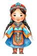 Watercolor and painting cute Chinese or Mongolia baby doll girl cartoon in National tribal ethnic costume