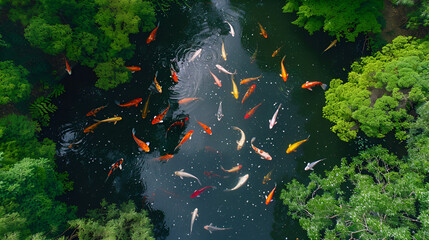 Sticker - a bunch of koi fish in the pond