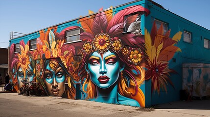 Wall Mural - Carnival-themed street art murals depicting scenes from carnival celebrations